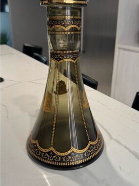 Decorative Olive Green Glass Vase with Gold Accents